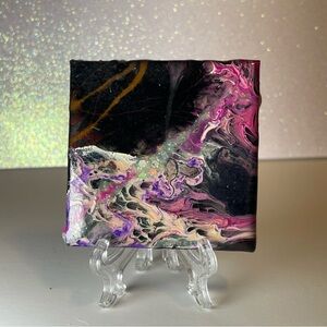 Abstract Pink and Black Blacklight Resin Canvas Art